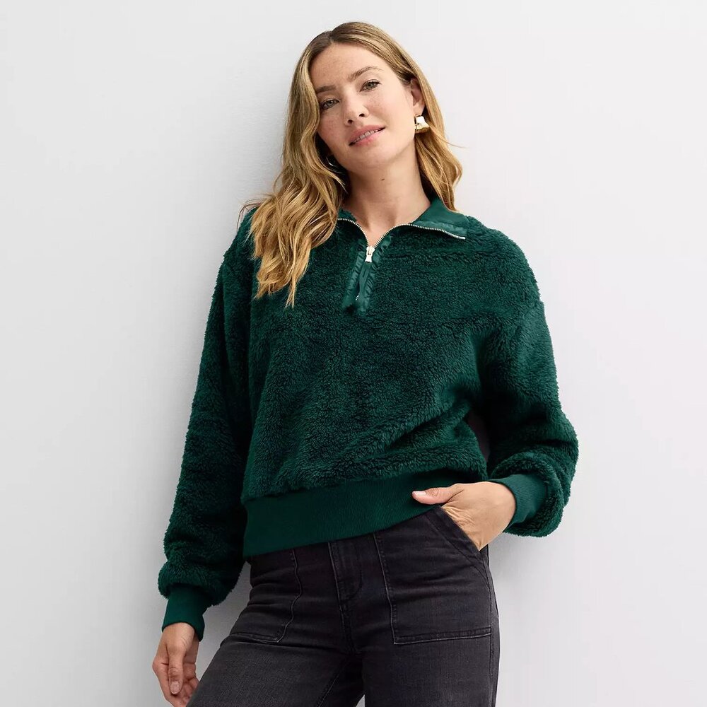 ☘️ Womens Green Sonoma Goods For Life Cozy Quarter Zip Pullover ☘️
